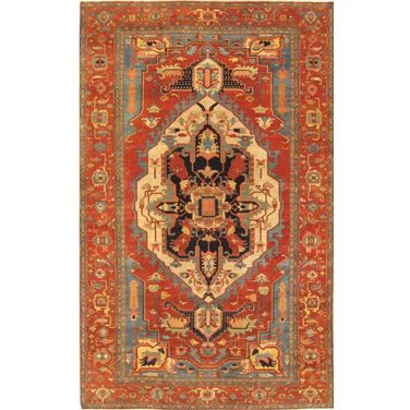Serapi Collection Hand-Knotted Lamb's Wool Area Rug- 9' 1" x 11' 11" In Ivory and Rust
