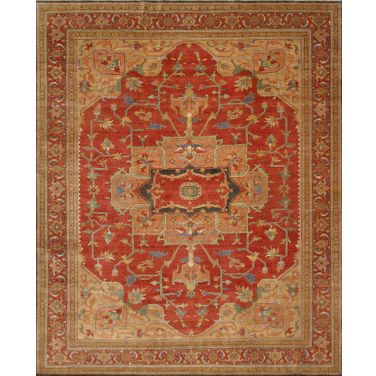 Serapi Collection Hand-Knotted Lamb's Wool Area Rug- 9' 11" x 10' In Rust