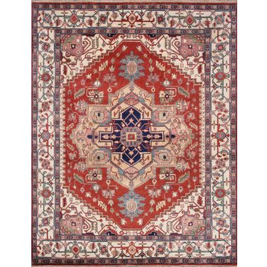 Serapi Collection Hand-Knotted Wool Area Rug- 7'11" x 9'11" In Ivory and Rust