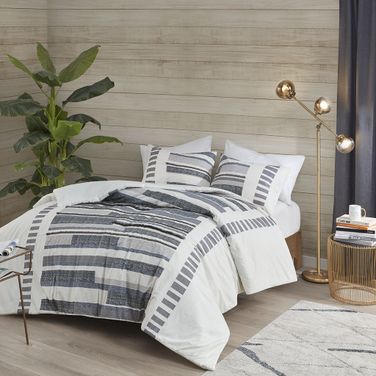 Serena Cotton 3 Piece King Duvet Cover Mini Set In Navy