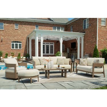 Serene Bay Outdoor Living Room Set with Cushion In White and Dark Brown