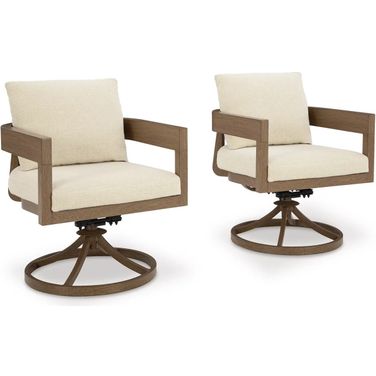 Serene Bay Outdoor Swivel Dining Chair with Cushion Set of 2 In White and Dark Brown