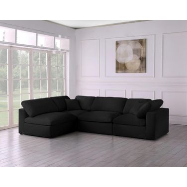 Serene Linen Textured Fabric Deluxe Comfort 4 Piece Modular Sectional In Black