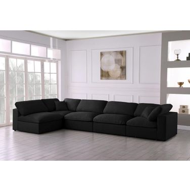 Serene Linen Textured Fabric Deluxe Comfort 5 Piece Modular Sectional In Black