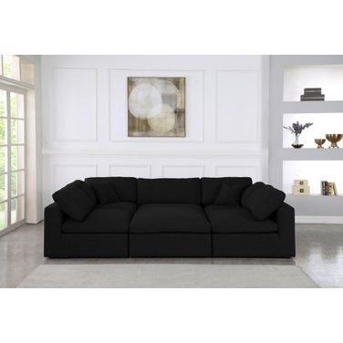 Serene Linen Textured Fabric Deluxe Comfort 6 Piece Modular Sectional In Black