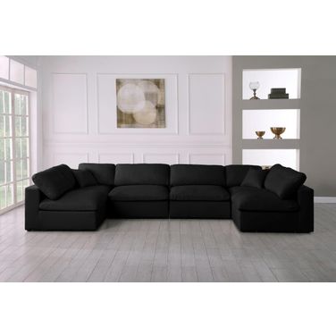 Serene Linen Textured Fabric Deluxe Comfort 6 Piece Modular Sectional In Black