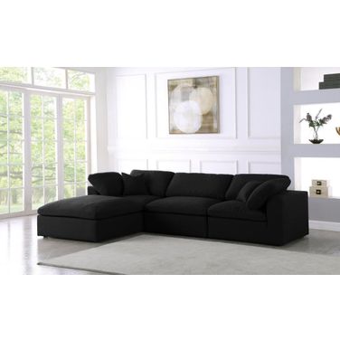 Serene Linen Textured Fabric Deluxe Comfort 4 Piece Modular Sectional In Black