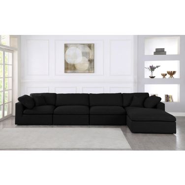 Serene Linen Textured Fabric Deluxe Comfort 5 Piece Modular Sectional In Black