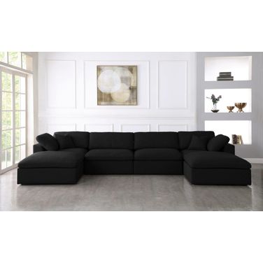 Serene Linen Textured Fabric Deluxe Comfort 6 Piece Modular Sectional In Black