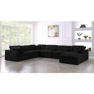 Serene Linen Textured Fabric Deluxe Comfort 7 Piece Modular Sectional In Black