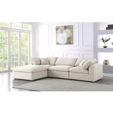 Serene Linen Textured Fabric Deluxe Comfort 4 Piece Modular Sectional In Cream