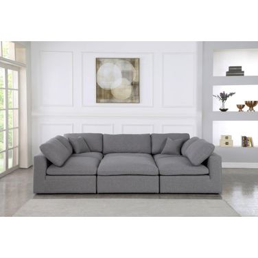 Serene Linen Textured Fabric Deluxe Comfort 6 Piece Modular Sectional In Grey