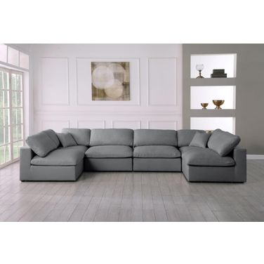 Serene Linen Textured Fabric Deluxe Comfort 6 Piece Modular Sectional In Grey