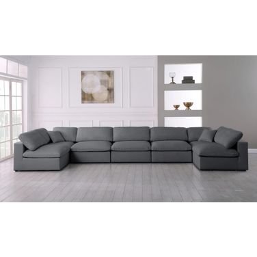 Serene Linen Textured Fabric Deluxe Comfort 7 Piece Modular Sectional In Grey