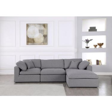 Serene Linen Textured Fabric Deluxe Comfort 4 Piece Modular Sectional In Grey
