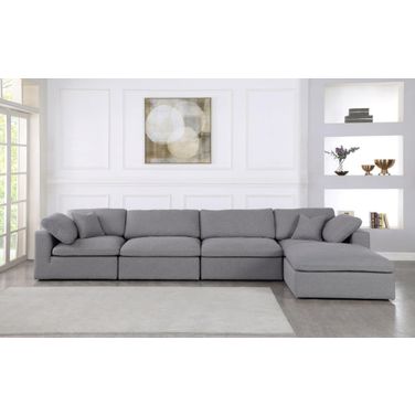 Serene Linen Textured Fabric Deluxe Comfort 5 Piece Modular Sectional In Grey