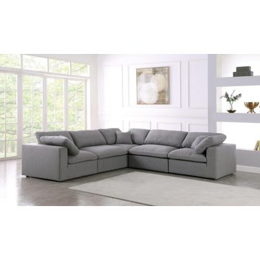 Serene Linen Textured Fabric Deluxe Comfort 5 Piece Modular Sectional In Grey