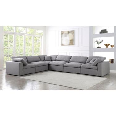Serene Linen Textured Fabric Deluxe Comfort 6 Piece Modular Sectional In Grey