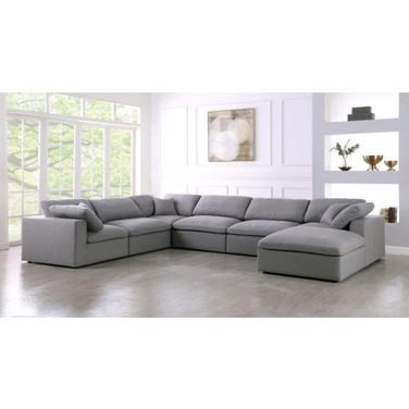 Serene Linen Textured Fabric Deluxe Comfort 7 Piece Modular Sectional In Grey