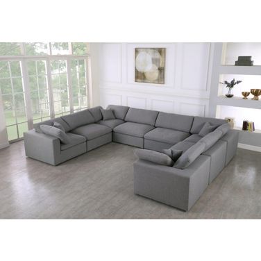 Serene Linen Textured Fabric Deluxe Comfort 8 Piece Modular Sectional In Grey