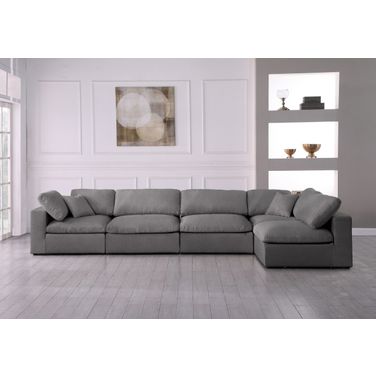 Serene Linen Textured Fabric Deluxe Comfort 5 Piece Modular Sectional In Grey