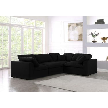 Serene Linen Textured Fabric Modular Sectional In Black