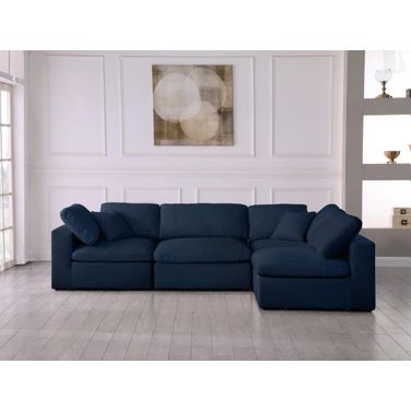 Serene Linen Textured Fabric Deluxe Comfort 4 Piece Modular Sectional In Navy