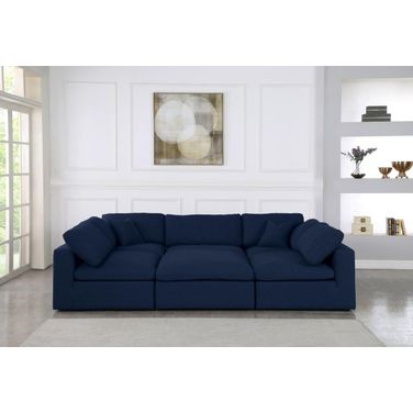 Serene Linen Textured Fabric Deluxe Comfort 6 Piece Modular Sectional In Navy
