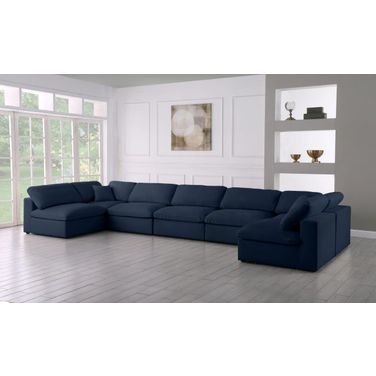 Serene Linen Textured Fabric Deluxe Comfort 7 Piece Modular Sectional In Navy
