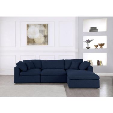Serene Linen Textured Fabric Deluxe Comfort 4 Piece Modular Sectional In Navy