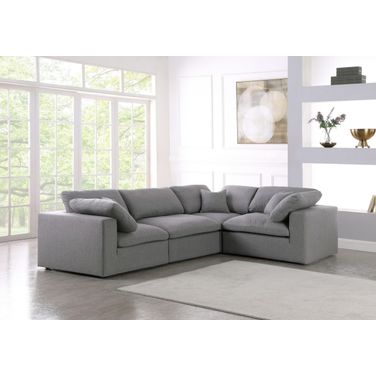 Serene Textured Fabric Modular Sectional In Grey Linen