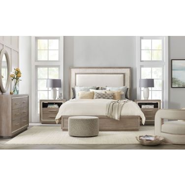 Serenity Beige And Gray Washed Oak And Textured Light Gray Rookery upholstered Panel Bedroom Set