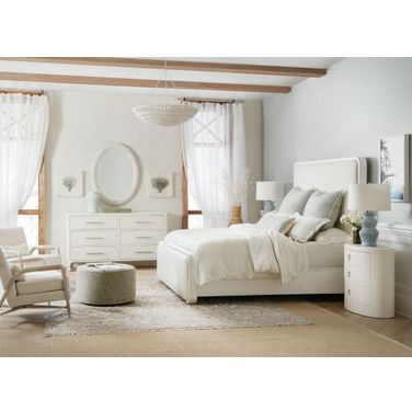 Serenity Beige And White Lacquered Ashore upholstered Panel Bedroom Set