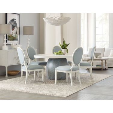 Serenity Textured Sandblasted White And Blue Gray Faux Stone Laguna Round Dining Room Set