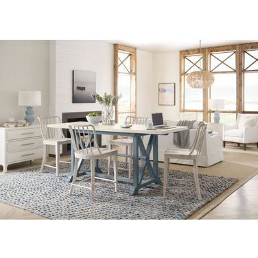 Serenity Textured Sandblasted White And Blue Piers Friendship Extendable Counter Height Dining Room Set