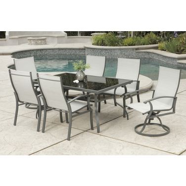 Seven Piece Rectangular Glass Dining Set with Six Chairs In Black and Gray