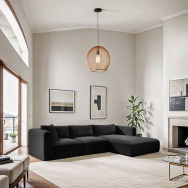 Shaggy Corduroy Performance Fabric 3 Piece Modular Sectional In Black