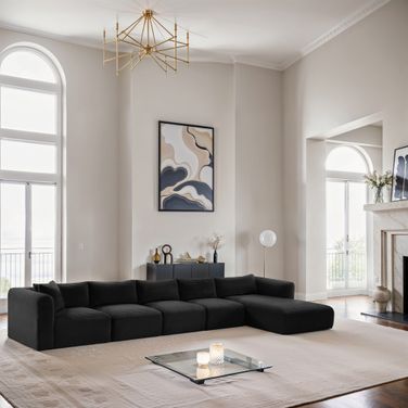 Shaggy Corduroy Performance Fabric 5 Piece Modular Sectional In Black