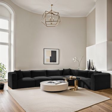 Shaggy Corduroy Performance Fabric 6 Piece Modular Sectional In Black