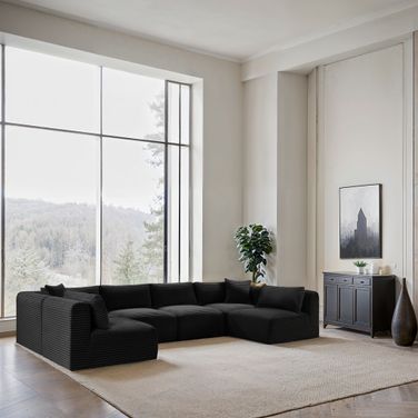 Shaggy Corduroy Performance Fabric 6 Piece Modular Sectional In Black