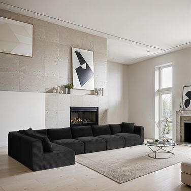 Shaggy Corduroy Performance Fabric 6 Piece Modular Sectional In Black