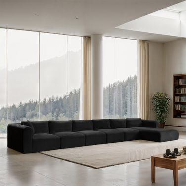 Shaggy Corduroy Performance Fabric 6 Piece Modular Sectional In Black