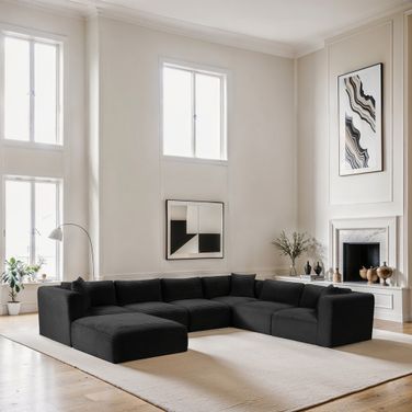 Shaggy Corduroy Performance Fabric 7 Piece Modular Sectional In Black