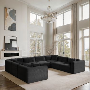 Shaggy Corduroy Performance Fabric 8 Piece Modular Sectional In Black