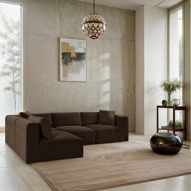 Shaggy Corduroy Performance Fabric 4 Piece Modular Sectional In Brown