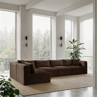 Shaggy Corduroy Performance Fabric 5 Piece Modular Sectional In Brown