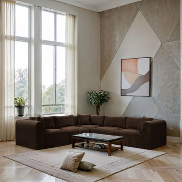 Shaggy Corduroy Performance Fabric 5 Piece Modular Sectional In Brown
