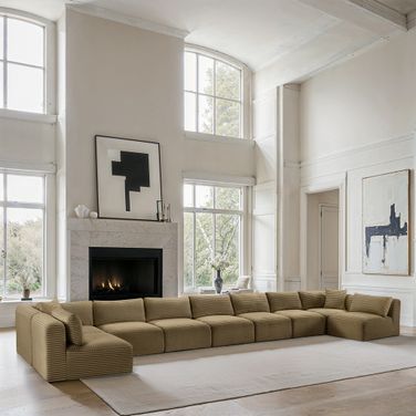 Shaggy Corduroy Performance Fabric 9 Piece Modular Sectional In Camel