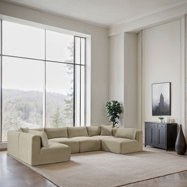 Shaggy Corduroy Performance Fabric 6 Piece Modular Sectional In Cream