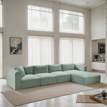 Shaggy Corduroy Performance Fabric 4 Piece Modular Sectional In Mint